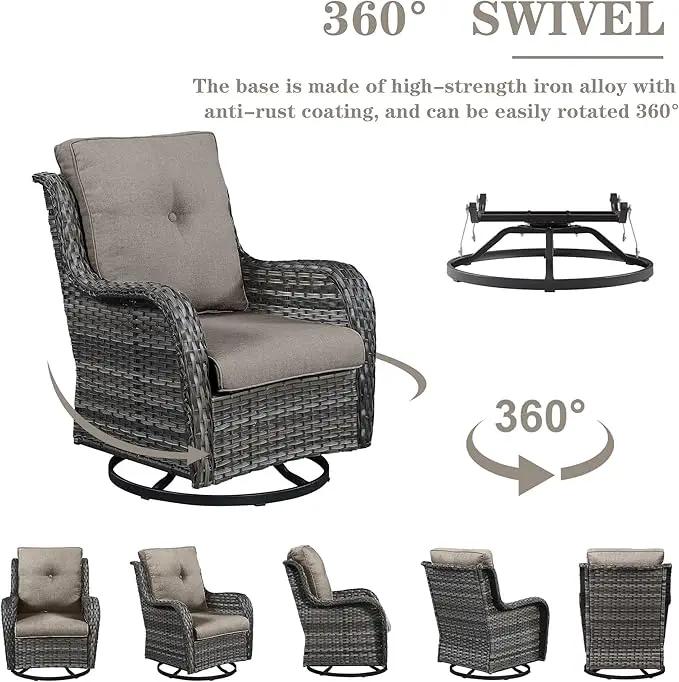 3 PCS Patio Furniture Set - Mixed Grey Wicker Swivel Rocking Chair Set with Side Table by GreenHaven Gardens