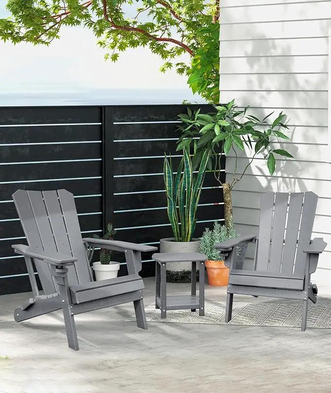 Adirondack Square Outdoor Side Table,2-Tier Storage Patio Side Table, HDPE End Tables for Backyard Pool Porch Garden Lawn(Grey) by GreenHaven Gardens