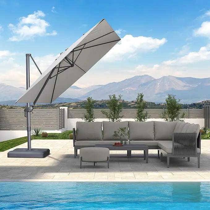 PURPLE LEAF 9 FT Cantilever Patio Umbrella Outdoor Aluminum Offset Square Umbrella with 3 Years Fade Resistance Recycled Fabric and 360-degree Rotation for Deck Pool Garden, Pebble Grey by GreenHaven Gardens