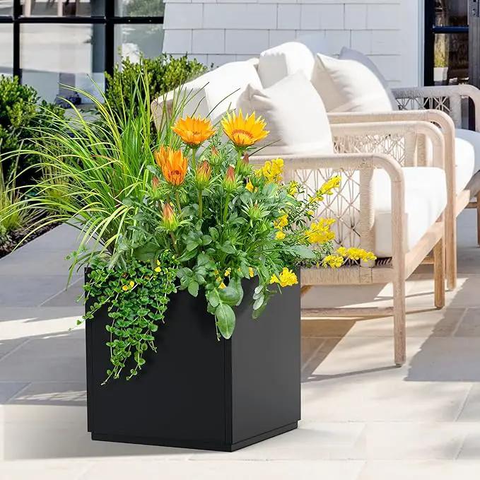 FENCY Large Square Planter 17" L x 17" W x 18" H, Planters for Outdoor Plants, Large Outdoor Planters for Porch Patio, Black Square Planter with Drainage Hole, All-Weather Use Cube Planter by GreenHaven Gardens