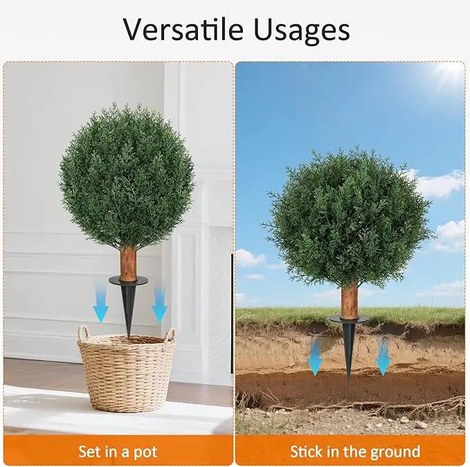 Artificial Cedar Topiary Ball Trees with Ground Spike Set of 2, 24.6 inch UV-Resistant Faux Shrubs for Indoor/Outdoor Decor – Fake Cypress Perfect for Garden, Porch, and Patio by GreenHaven Gardens
