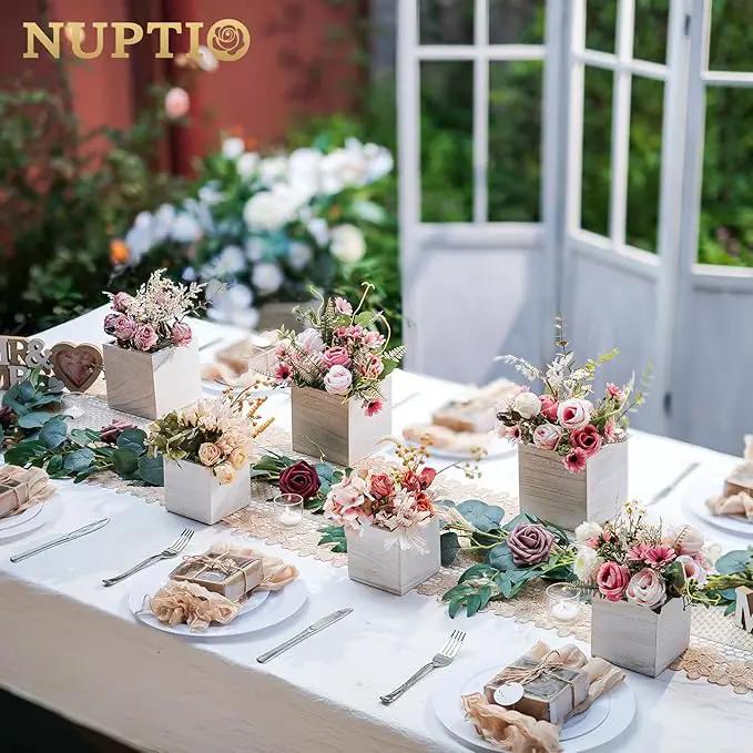 NUPTIO Wooden Box for Centerpiece Wedding: 12 Pcs Rustic Square Planter Box Farmhouse Table Fall Decor - 4×4" & 5×5" Whitewashed Small Wood Vases Flower Pots for Windowsill Home Garden by GreenHaven Gardens