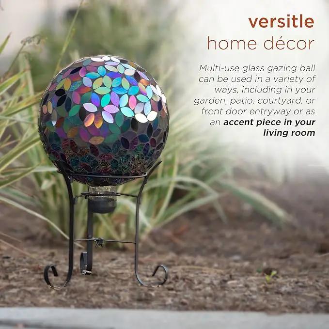 Alpine Corporation 10" Diameter Indoor/Outdoor Glass Mosaic Gazing Globe Yard Decoration, Purple Pearlized Petals Design by GreenHaven Gardens