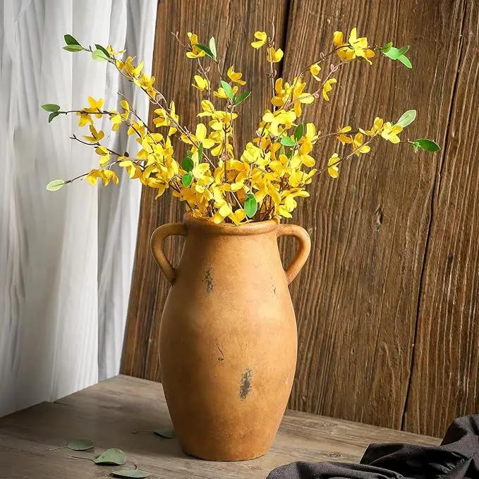 Large Ceramic Flower Vase,11.3 inch Terracotta Vase with 2 Handles, Rustic Farmhouse Vases, Decorative Pottery Flower Vases for Home Decor, Living Room Shelf Decor, Table by GreenHaven Gardens