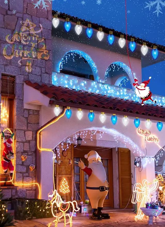 Brightown Strawberry Jumbo C9 Christmas Pathway Lights Outdoor -2 Pack Total 17 Feet 10 LED Jumbo C9 Walkway Lights, Christmas Lights Outdoor Decorations for Lawn Outside Holiday, Blue & Pure White by GreenHaven Gardens
