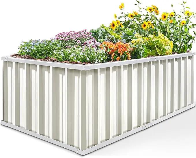 KING BIRD Raised Garden Bed 68" x 36" x 24" Heightened Galvanized Steel Metal Planter Box Outdoor for Deep-Rooted Vegetables, Flowers, Large Raised Bed Kit (Ivory) by GreenHaven Gardens