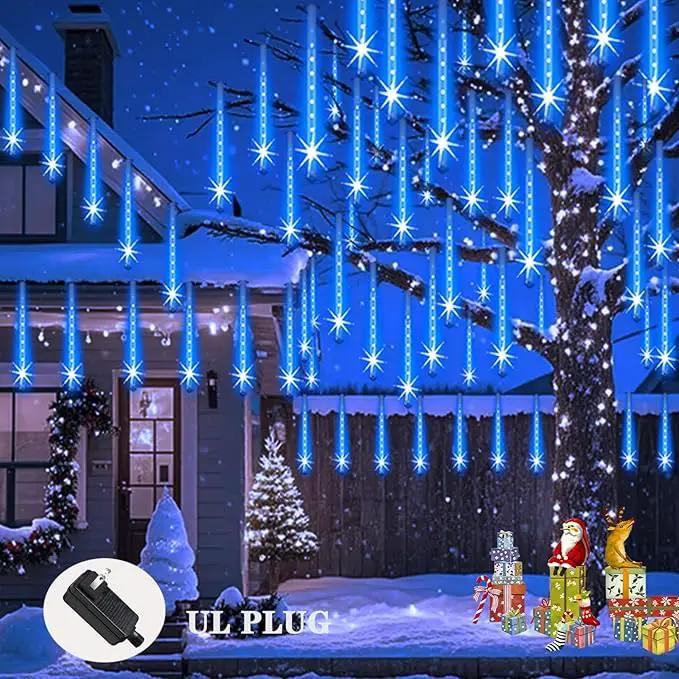 Christmas Lights Outdoor Meteor Shower Lights 24-Tube 576LEDs Snow Falling Rain Cascading Icicle Light for Xmas Tree Christmas Decorations Wedding Party Holiday Garden Decor, UL Plug Blue by GreenHaven Gardens