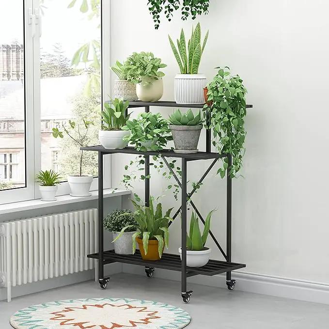 Zhongma 3 Tier Sturdy Plant Stand with Wheels, Heavy Duty Plant Holder for Home Indoor and Outdoor, L35.43 xW17.32 x H41.73 inch by GreenHaven Gardens