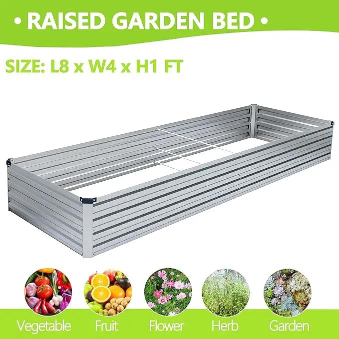 MGNO 2pcs 8x4x1FT Galvanized Raised Garden Bed-Outdoor Planter Box for Vegetables-Metal Garden Bed,Rectangle Planting Box for Herb,Flower by GreenHaven Gardens