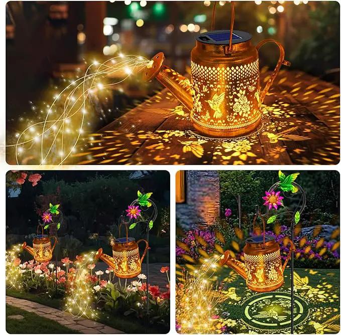 Solar Lanterns Outdoor Waterproof,Hummingbird Watering Can Garden Decor,Hanging Solar Path Lights Yard Art,Outside Patio Decorations Gardening Birthday Gifts for Mom Grandma Women with Shepherd Hook by GreenHaven Gardens