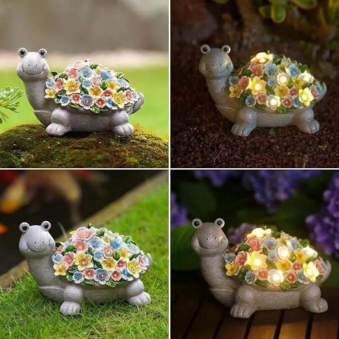 Solar Turtle Garden Decor with Flowers: Outdoor Clearance Statues Lights for Outside Lawn Ornaments Porch Patio Balcony Yard – Birthday Gifts for Mom Grandma Women by GreenHaven Gardens