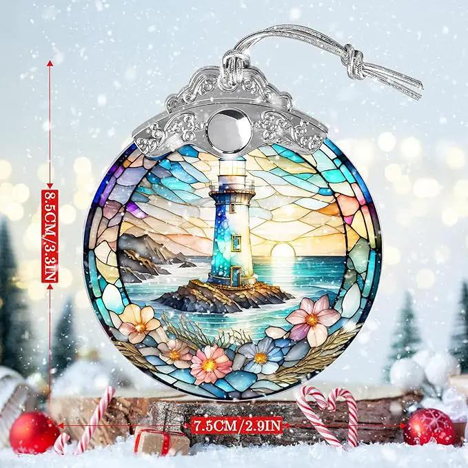 Stained Glass Suncatcher, Jocidea Lighthouse Ornament, Christmas Ornaments, Holidays Ornaments, Christmas Tree Decor, Lighthouse Decor for Home, Lighthouse Gifts by GreenHaven Gardens