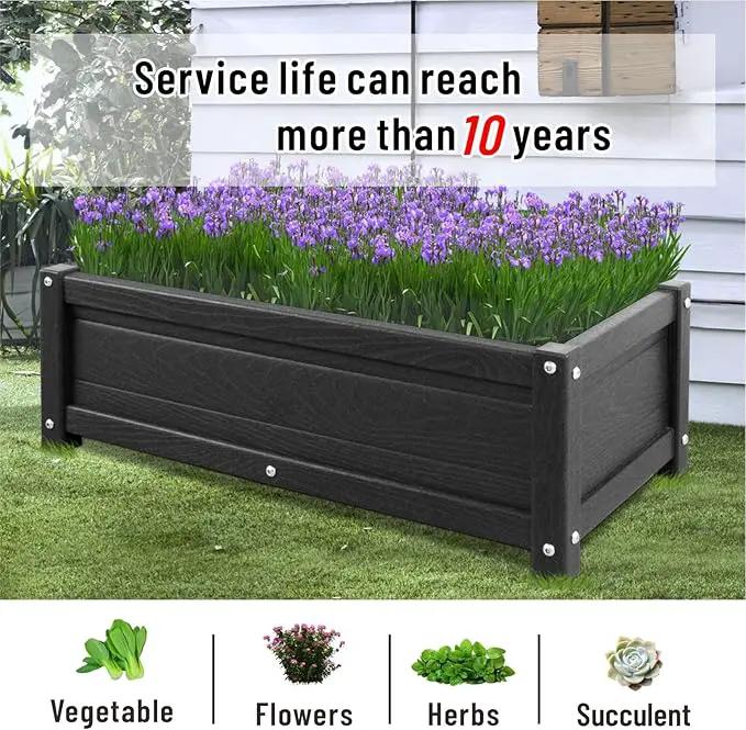 HDPE Raised Planter Box Outdoor,Rot-Resistant and Non-Cracking,Raised Beds for Gardening 29.5 * 14.4 * 9.8 in for Yard,Lawn,Outdoor Planter Boxes Rectangle with Drainage Holes Black by GreenHaven Gardens