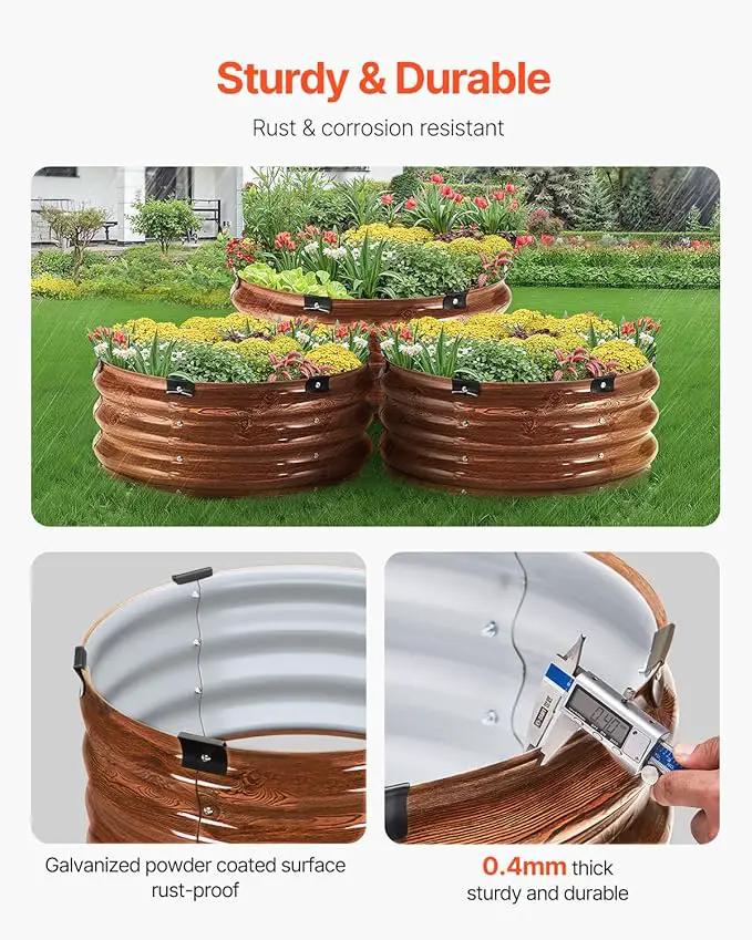 VEVOR 3 Pcs 2x2x1ft Round Galvanized Raised Garden Bed Kit, Outdoor Metal Raised Beds for Gardening Vegetables, Easy Assembly Garden Planter Box for Flowers Fruits with Open Base by GreenHaven Gardens