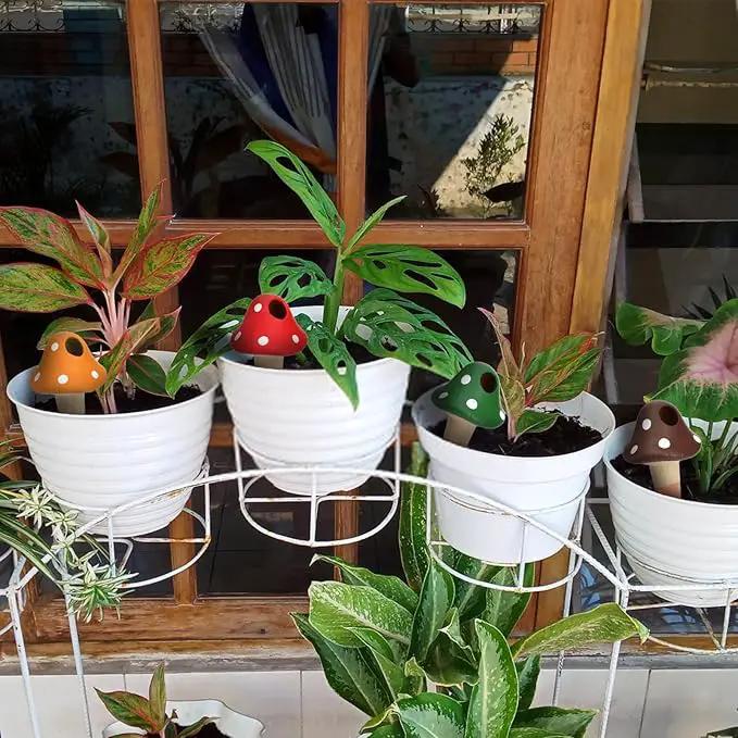 Peohud 8 Pack Self Watering Spikes Mushroom Shaped, Terracotta Plant Watering Globes, Cute Watering Device, Automatic Irrigation Spikes for Indoor Outdoor Potted Plants by GreenHaven Gardens