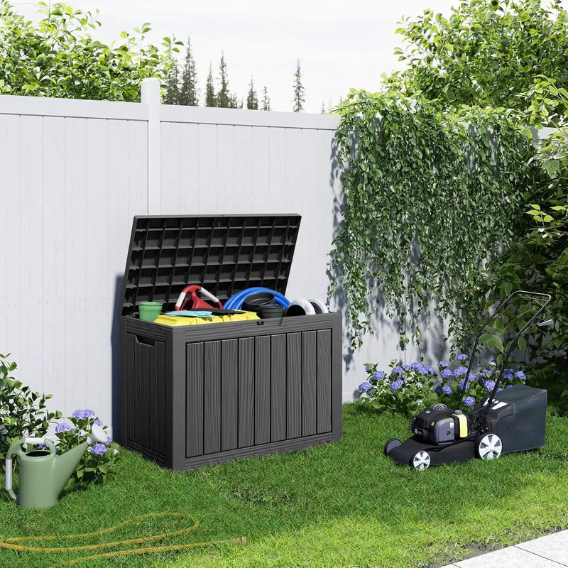 45 Gallon Resin Deck Box, Lockable Patio Outdoor Storage Box for Furniture, Garden Tools and Tools Storage, Waterproof Outside Storage Boxes - Black by GreenHaven Gardens
