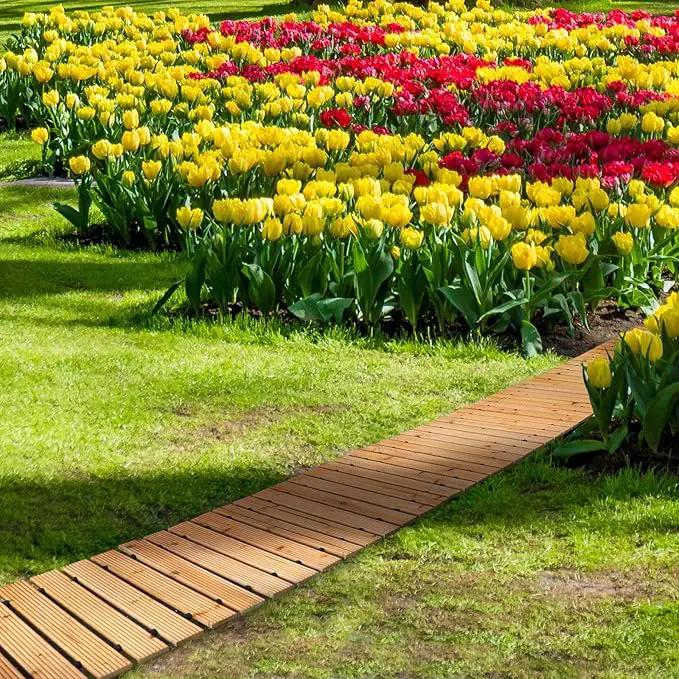 RELIANCER 12' Wooden Garden Pathway,Outdoor Roll Out Cedar Straight Walkway,Patio Path Decorative Garden Boardwalk Walkways,Weather-Resistant Roll Up Beach Wood Road Floor,Wedding Party Pathways by GreenHaven Gardens