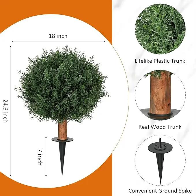 Artificial Cedar Topiary Ball Trees with Ground Spike, 24.6 inche Tall UV-Resistant Fake Outdoor Plants Evergreen Shrubs, Realistic Faux Pine Bushes for Front Porch Home Patio Garden, Set of 4 by GreenHaven Gardens