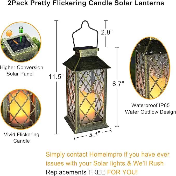 2Pack 11" Outdoor Solar Lanterns Waterproof Garden Patio Lantern Lights Flickering Candle Mission for Outside, Party, Yard, Lawn, Mothers Day Gifts Garden Gifts for Mom Women (Antique Green Bronze) by GreenHaven Gardens