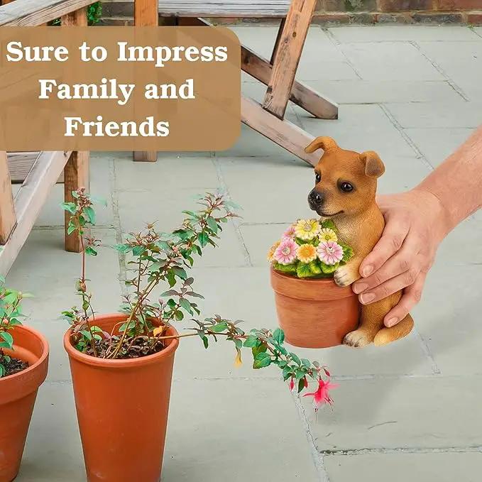 Muldale Solar Dog Statues Outdoor - Solar Powered Outdoor Dog Garden Statue - Hand Painted Floral Plant Pot Light Up by GreenHaven Gardens