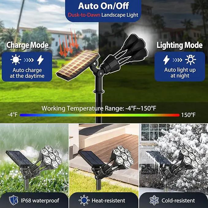Solar Lights Outdoor Waterproof IP68, 360° Adjustable 4 Modes Solar Powered Spot Lights for Yard Garden Landscape, Bright Led Flood Lightings for Outside Wall Tree House Pathway (Cold White/4 Pack) by GreenHaven Gardens