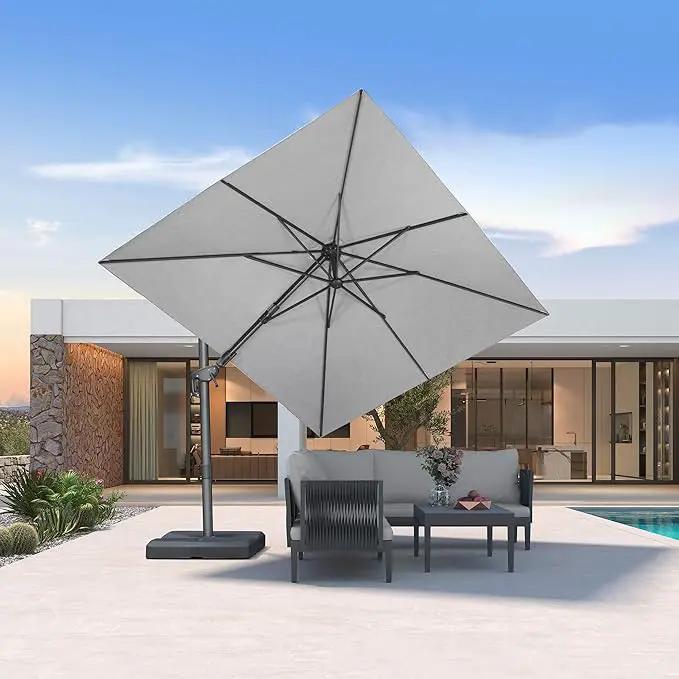PURPLE LEAF 8' X 10' Left-right Tilting Outdoor Patio Umbrella Swivel Offset Cantilever Heavy Duty Rectangle Aluminu Umbrella with UV Resistant for Deck Pool Patio Backyard, Pebble Grey by GreenHaven Gardens