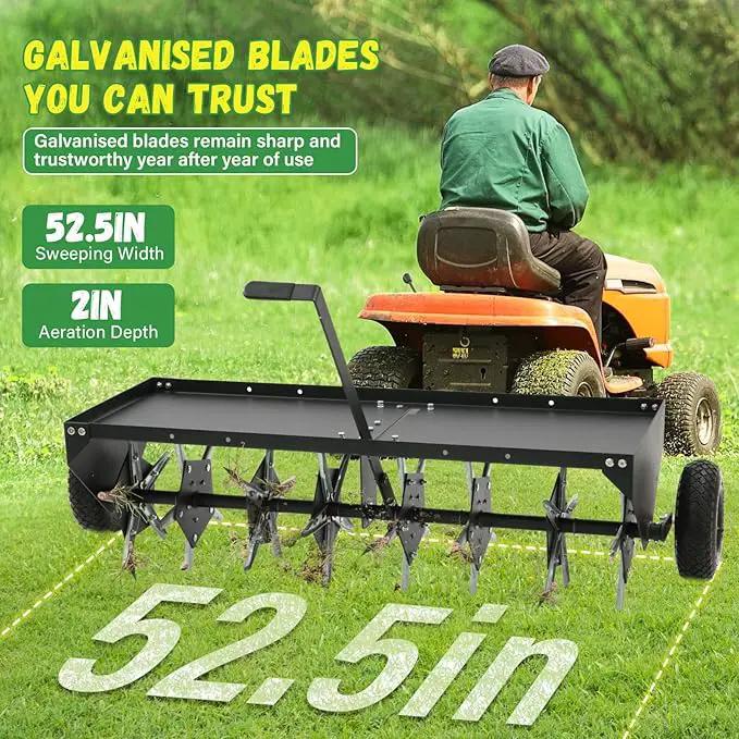 Doniks 52-Inch Tow Behind Lawn Plug Aerator with Universal Hitch, Lawn Aerator Tow Behind with 40 Galvanised Steel Tines,Tray and Inflatable Wheels for Gardens, Lawns, Farms by GreenHaven Gardens