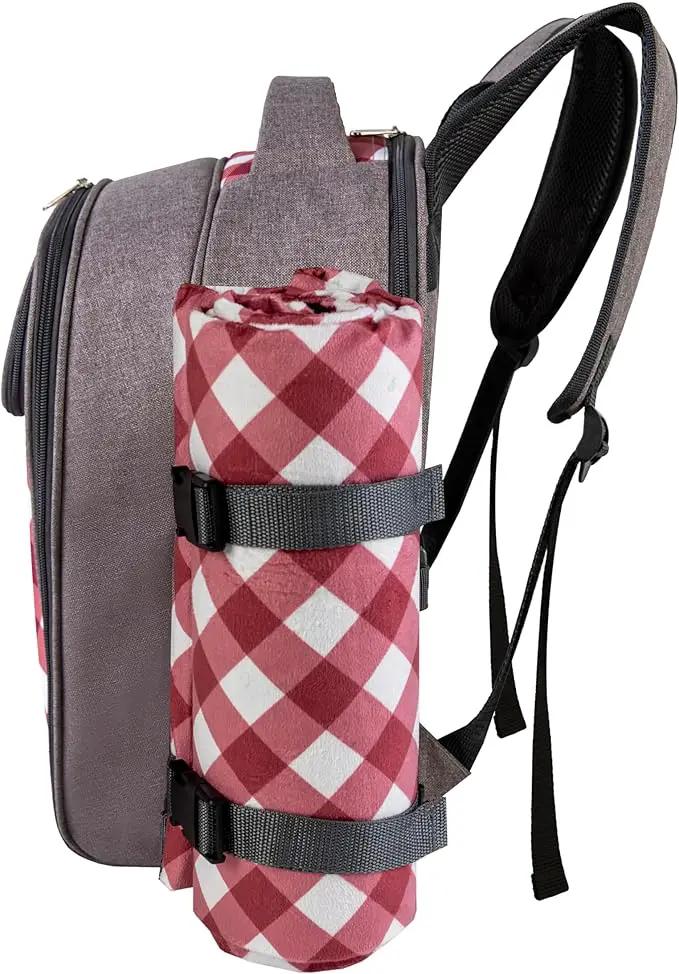 apollo walker Picnic Backpack Bag with Cooler Compartment, Detachable Bottle/Wine Holder, Fleece Blanket, Plates and Cutlery Set (2 Person, Gray) by GreenHaven Gardens