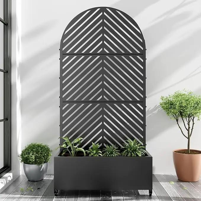 Casaphoria Metal Raised Garden Bed with Trellis and Wheels, 72"x35"x16" Arched Planter Box for Climbing Plants, Vegetables & Vines, Features Drainage Holes and Privacy Screen (Black-Parallel) by GreenHaven Gardens