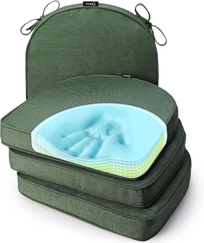 SUNROX Gel Memory Foam Chair Cushions, FadeShield Water-, Stain-Resistant Durable Reversible Seat Cushion Pads with Ties for Indoor/Outdoor Kitchen Dining Office, 19"x19", Set of 4, Heather Fern by GreenHaven Gardens