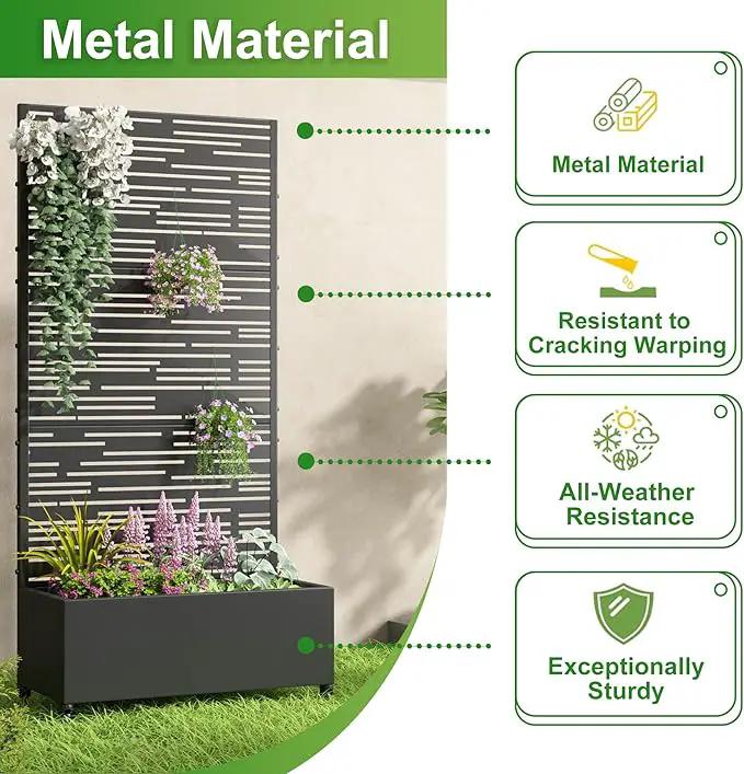 Casaphoria Metal Raised Garden Bed with Trellis and Wheels, 72"x35"x16" Planter Box for Climbing Plants, Vegetables & Vines, Features Drainage Holes and Privacy Screen (Black-Shine) by GreenHaven Gardens