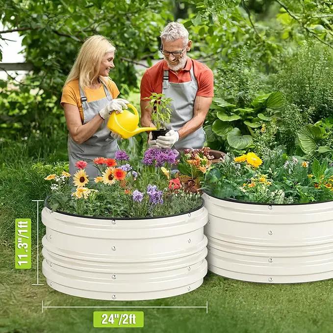 WORKPRO 3Pcs 2x2x1ft Galvanized Raised Garden Bed Set, Rust & Corrosion Protection, Easy Assembly, Safe Edge, Ideal for Vegetables & Flowers, White by GreenHaven Gardens