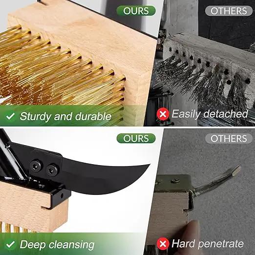 Walensee 3-in-1 Crack Weeder & Moss Remover Brush with 66.5-Inch Adjustable Handle, Weed Puller with 2 Replaceable Brush Heads and Scraper for Deck, Patio, Walkway, Driveway Crevice Cleaning Tool by GreenHaven Gardens