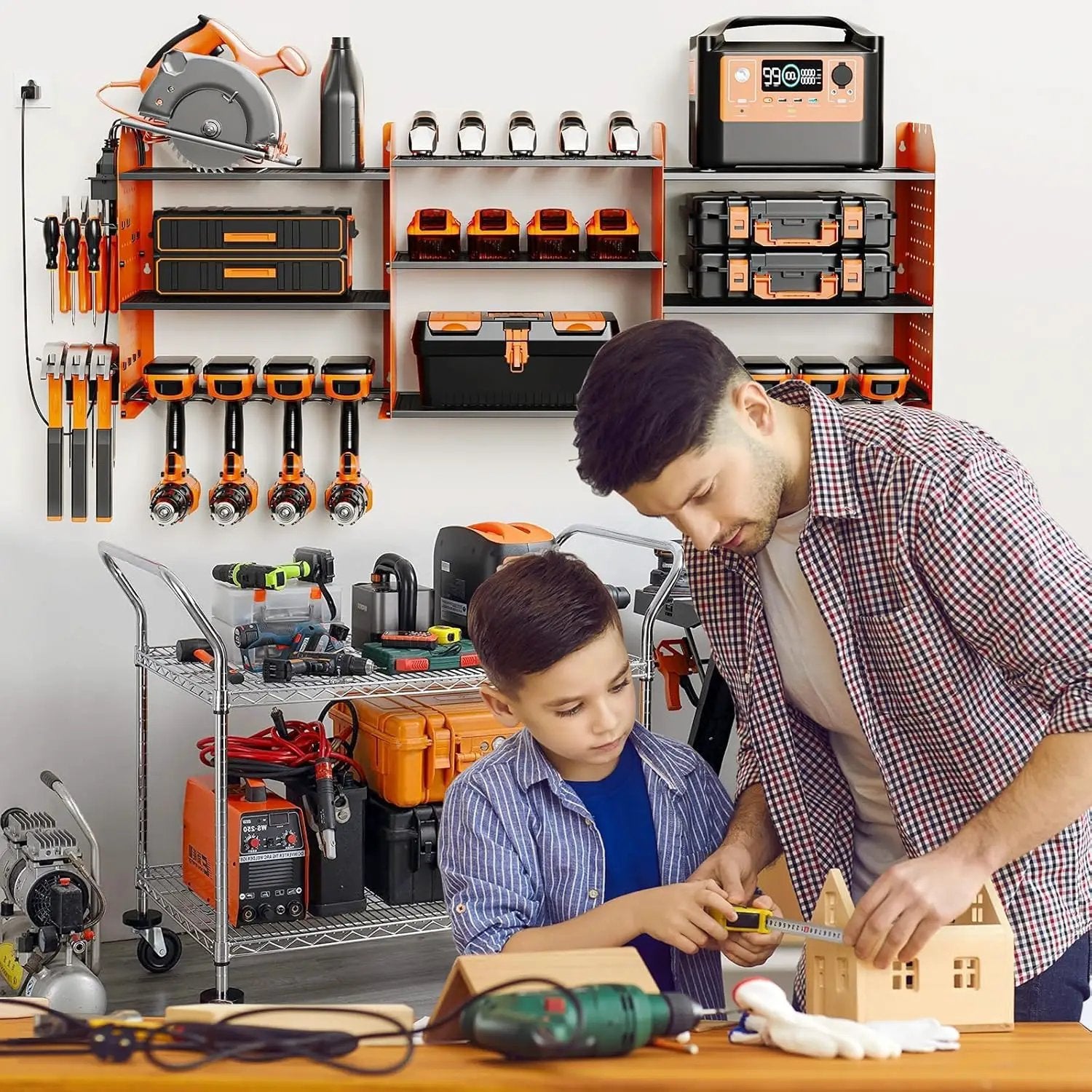Power Tool Organizer with Charging Station Wall Mount, 3 Layer Expanded Heavy Duty Garage Organization, 45.5 Inch Length Garage Tool Storage, 8 Drills, 2 Assemble Method, Orange by GreenHaven Gardens