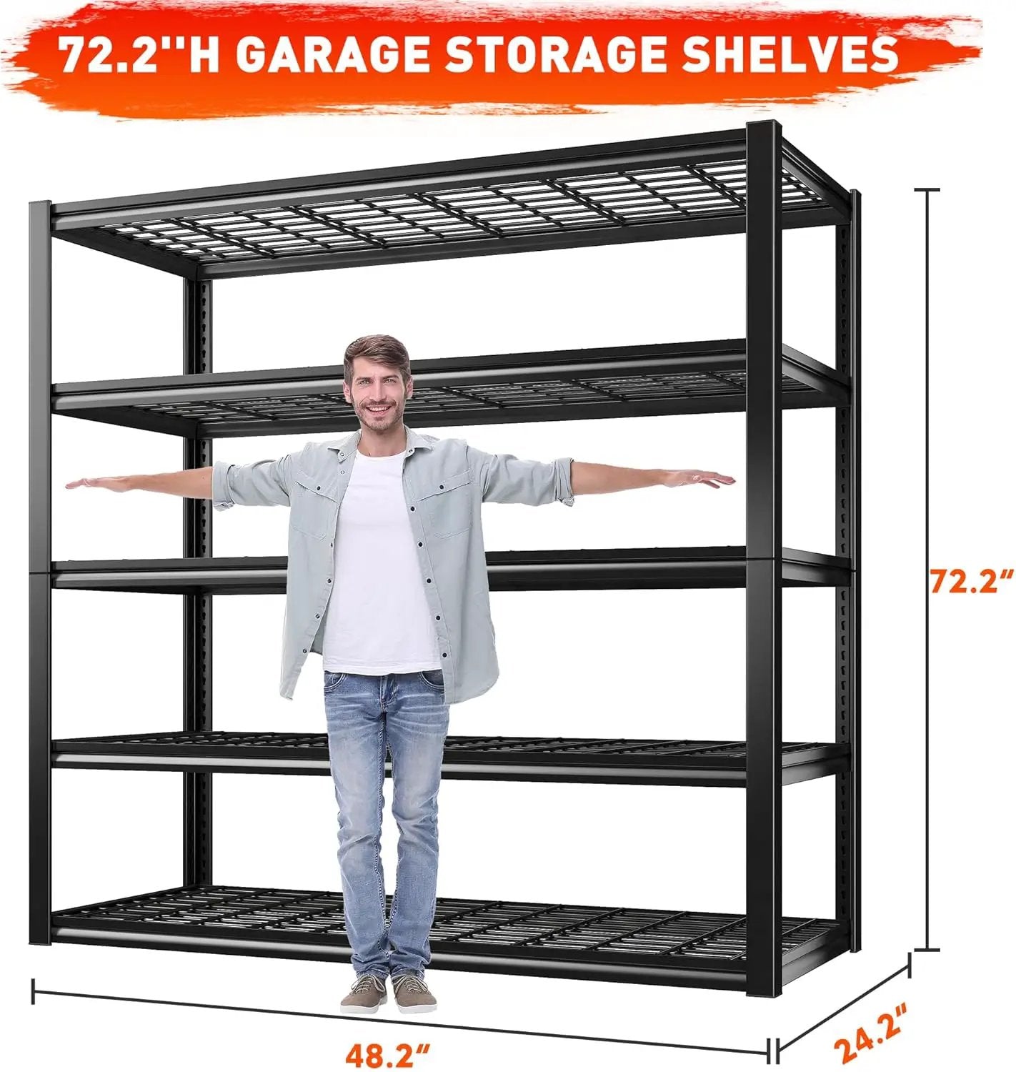 REIBII 48.2''W Garage Shelving Heavy Duty Metal Shelving 3000LBS Storage Shelves Adjustable Metal Shelves Industrial Garage Shelf for Warehouse Basement, 2 Pack by GreenHaven Gardens