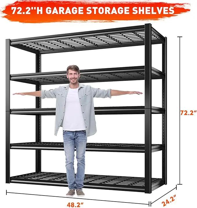 REIBII 48.2''W Garage Shelving Heavy Duty Metal Shelving 3000LBS Storage Shelves Adjustable Metal Shelves Industrial Garage Shelf for Warehouse Basement, 4 Pack by GreenHaven Gardens