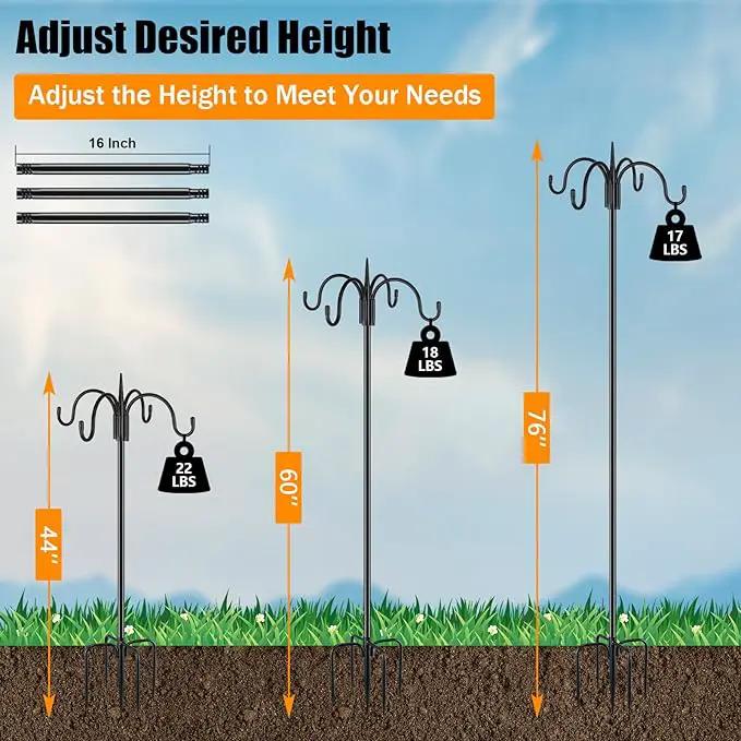 FEED GARDEN [Upgrade Version 76 Inch Four Shepherd Hooks for Outdoor,Bird Feeder Pole with 5 Prong Base, Adjustable Shepard Hooks for Hanging Plant, Solar Lanterns, Wind Chimes, 2 Pack by GreenHaven Gardens
