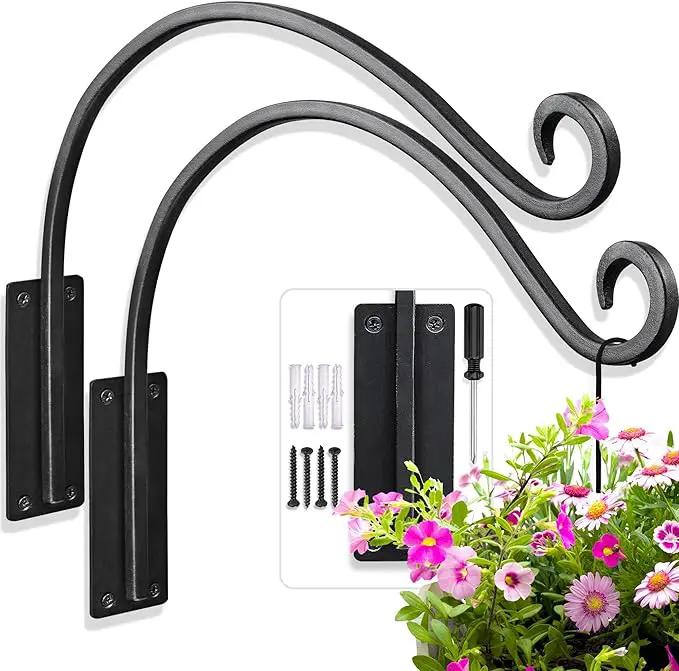 Qiang Ni Heavy-Duty Plant Hanger Outdoor: 16-Inch Hanging Plant Hooks for Outside Baskets - 2 Pieces Wall Mount Plant Bracket for Bird Feeder by GreenHaven Gardens