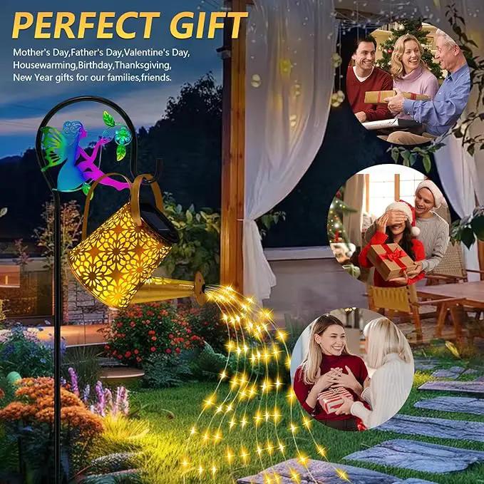 Solar Lights Garden Decorative, Solar Watering Can with Cascading Lights, Waterproof Metal Lantern with Fairy Shepherd Hook, Outdoor Decor for Yard, Patio, Lawn, and Pathway, Gardening Gifts for Mom by GreenHaven Gardens