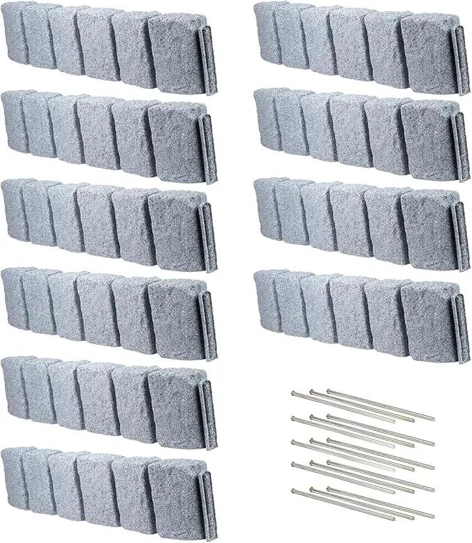 Beuta Landscape Edging | Garden Edging Border | Faux Stone Block XL for Lawn Edging, Flower Beds & Yard Edging – 10 Pack | Each Section Has 6 Blocks 48" L x 4" W x 9.5" H | 30 Spikes | Greystone by GreenHaven Gardens