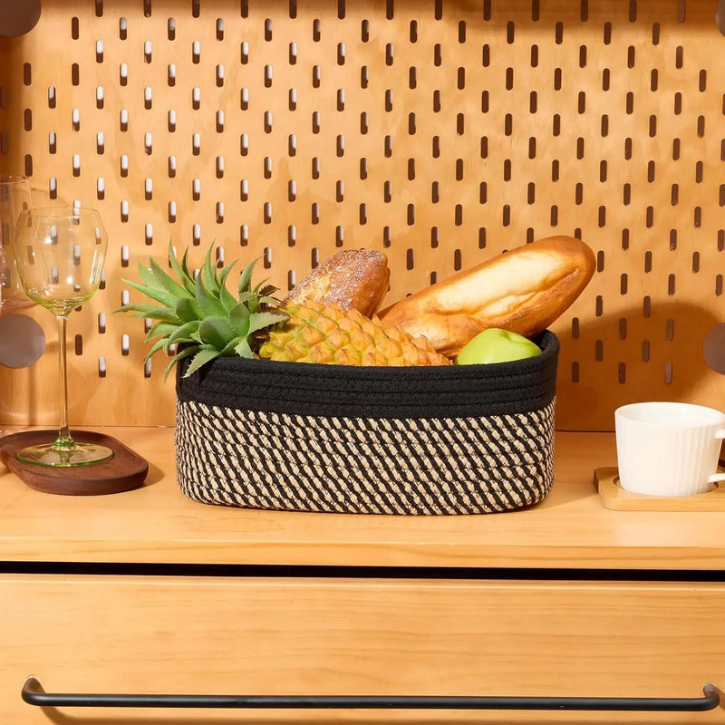 Small Storage Baskets for Organizing | Closet Organizer Bins | Shelf Toy Basket | Woven Rope Baskets | Cube Decorative Box | Shallow Basket | 11.5x7.5x4.7” | 3 Packs Black Brown by GreenHaven Gardens