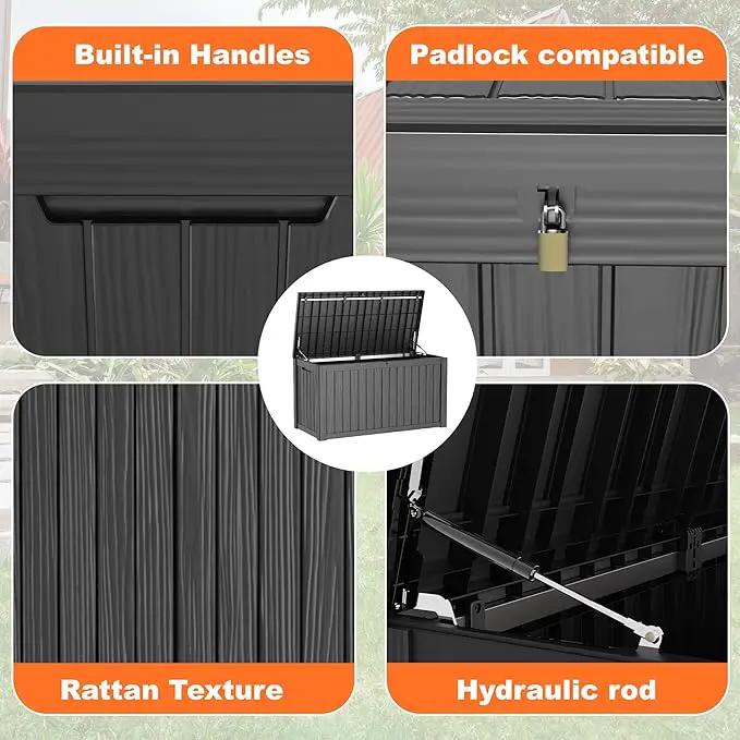 150 Gallon Resin Deck Box, Lockable Patio Outdoor Storage Box for Furniture, Garden Tools and Tools Storage, Waterproof Outside Storage Boxes - Black by GreenHaven Gardens