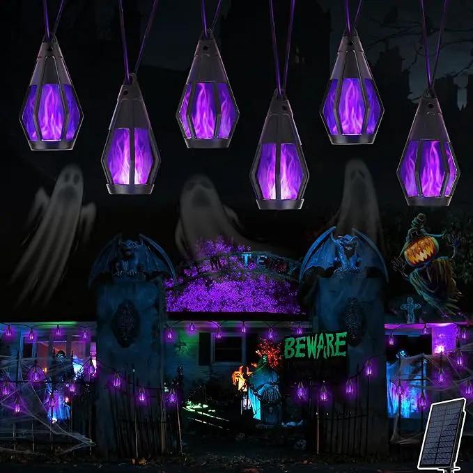 Solar Halloween Lights Outdoor, 13Ft Outdoor String Lights with 10 Flickering Flame Bulb, Waterproof Solar Powered Purple Halloween Lights LED Flame Lights for Halloween Decorations Yard Patio Garden by GreenHaven Gardens