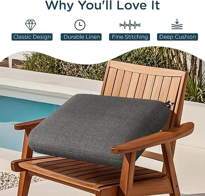 Codi Outdoor Cushions for Patio Furniture 24x24 Inch, Waterproof Chair Seat Cushion with Textured Fabric, Handles & Adjustable Straps, Fade Resistant - Set of 2, Grey by GreenHaven Gardens
