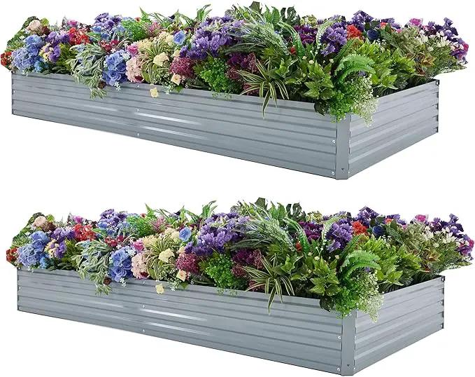 8x4x1ft(2 Pack) Galvanized Raised Garden Bed,Outdoor Planter Box Metal Patio Kit Planting Bed for Vegetables Flowers Herb,Grey by GreenHaven Gardens