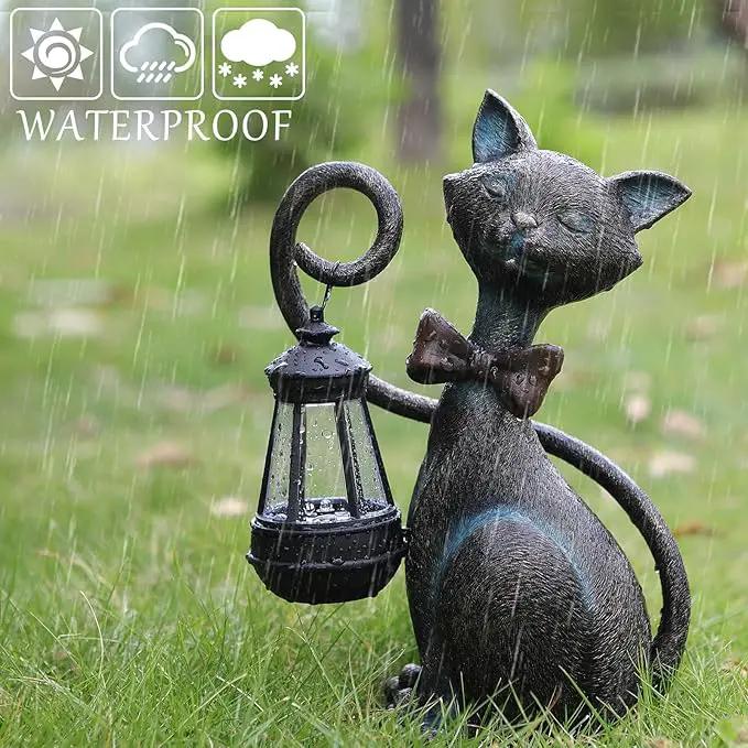 Whimsical Solar Cat Statue with Solar Lantern - Unique Outdoor Garden Decor for Patio, Balcony, and Yard Lights - Ideal Valentines Day Birthday Gifts for Mom, Grandma, Women, Men, and Cat Lovers by GreenHaven Gardens