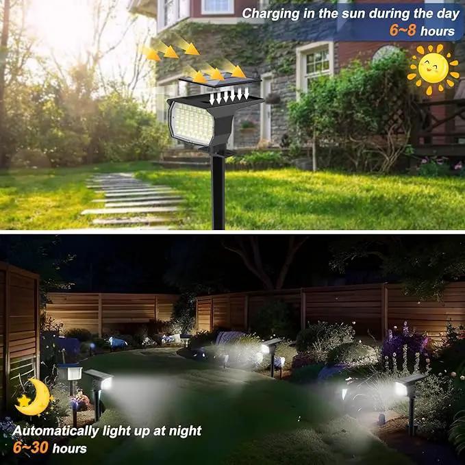 Solar Spot Lights Outdoor Waterproof IP65, 2 Pack Landscape Spotlights with 46 LEDs, 3 Modes Auto On/Off Solar Powered Flood Lights for Outside Pathway, Yard, Garden, Walkway (Cool White) by GreenHaven Gardens
