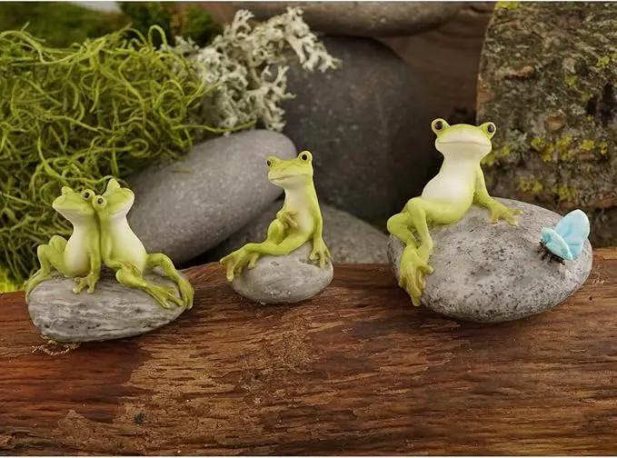 Top Collection Miniature Fairy Garden and Terrarium Statue, Frog Resting on Stone with Butterfly by GreenHaven Gardens