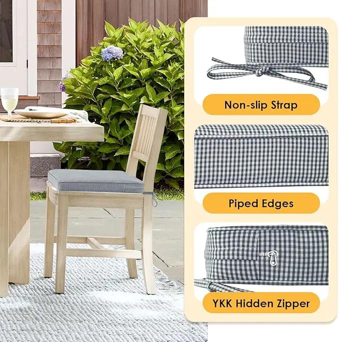 Outdoor Square Corner Seat Cushion, 19"x19"x3", Set of 4, Non Slip Seat Cushion Pads with Removable Cover for Patio Furniture, Garden Yard Lawn, Black White Mini Check by GreenHaven Gardens