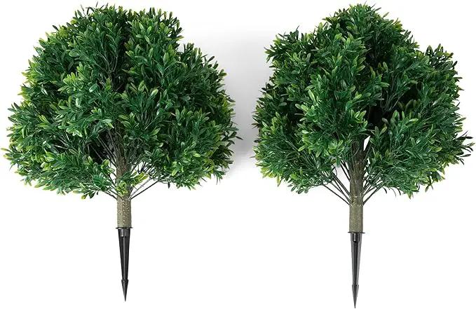 Premium 16" Diameter Artificial Japanese Boxwood Topiary – Set of 2 Faux Plants with Ground Spikes – UV-Resistant, Realistic Outdoor & Indoor Garden Décor – Weatherproof and Durable by GreenHaven Gardens